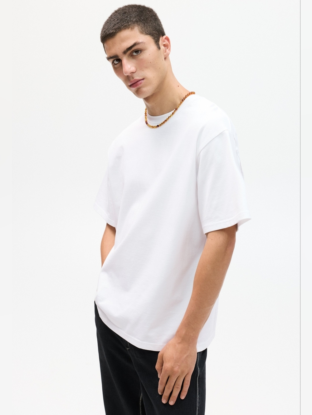 Pull&Bear "Heavy Weight" White Short Sleeve Crew Neck T-Shirt